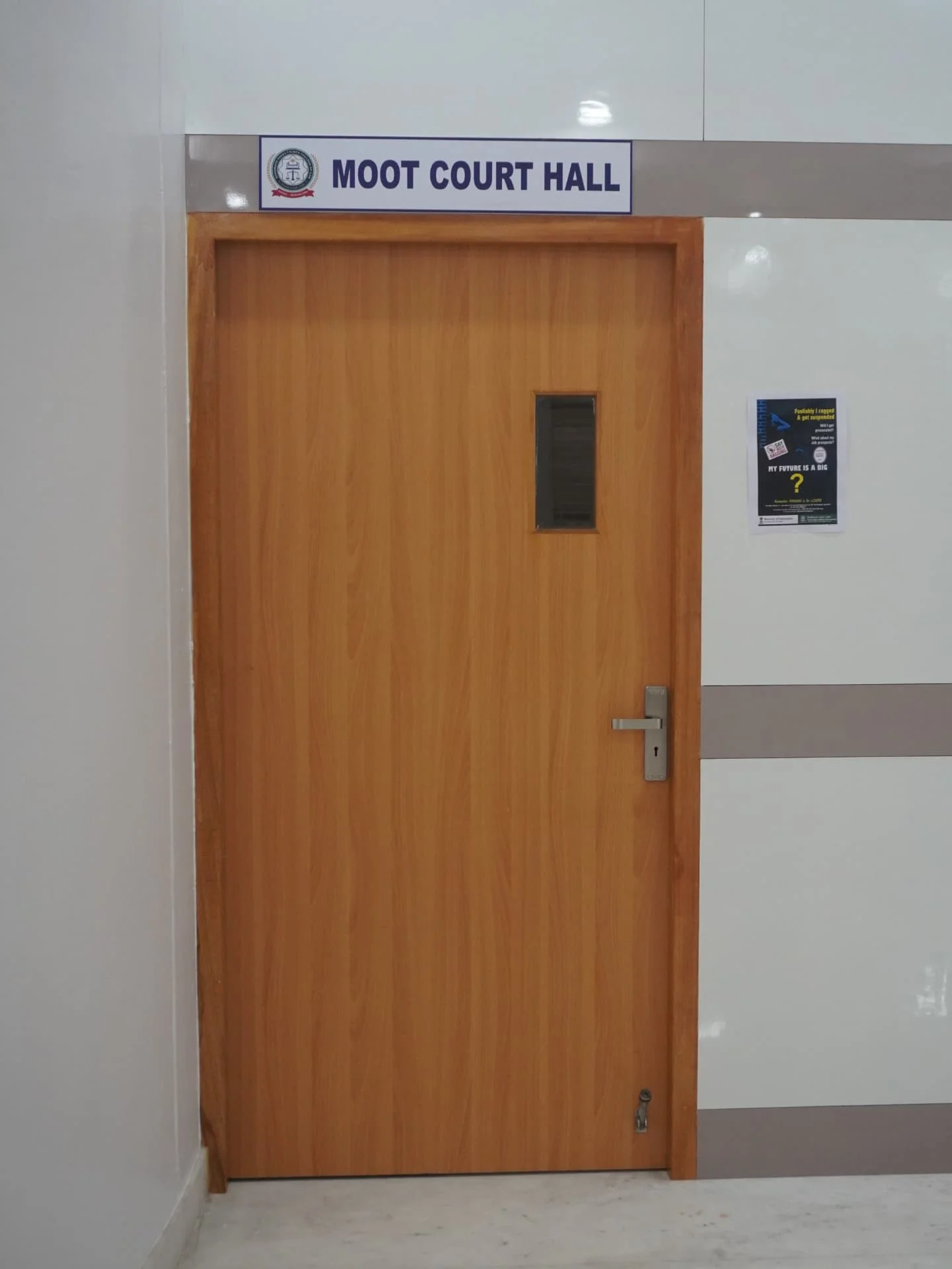 Entrance to the Moot Court Hall at Hashmath Pasha Unique College of Law, Bengaluru